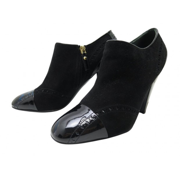 CHAUSSURES BOTTINES LOUIS VUITTON MIA ANKLE BOOTS 38.5 CUIR VERNIS & DAIM 1100€