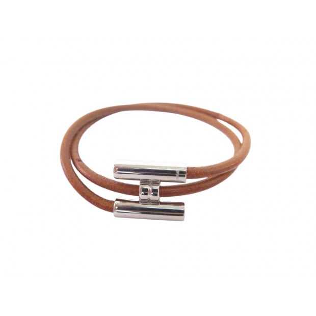 BRACELET HERMES TOURNIS DOUBLE TOUR EN CUIR MARRON & PALLADIE BANGLE +BOITE 425€