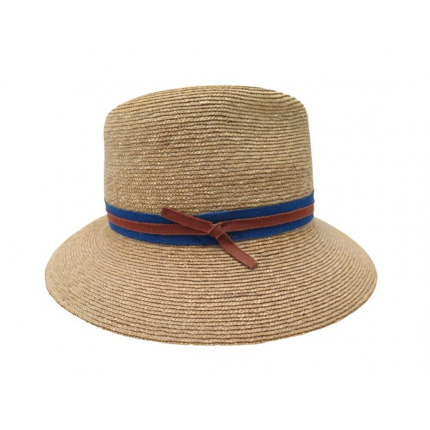 CHAPEAU DE PAILLE HERMES PANAMA EN PAILLE BEIGE TAILLE 56 SUMMER HAT RUBAN 650€