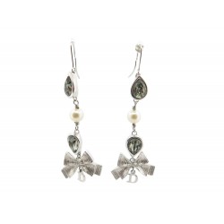 BOUCLES D'OREILLES CHRISTIAN DIOR PENDANTE NOEUD PERLE ARGENTE EARRINGS 570€