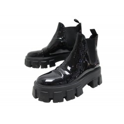 CHAUSSURES PRADA BOTTINES CHELSEA MONOLITH 36.5 IT 37.5 FR CUIR NOIR BOOTS 1180€