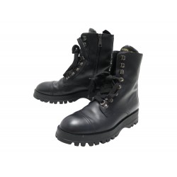 CHAUSSURES PRADA COMBAT BOOTS 36 IT 37 FR BOTTINES RANGERS EN CUIR NOIR 1250€
