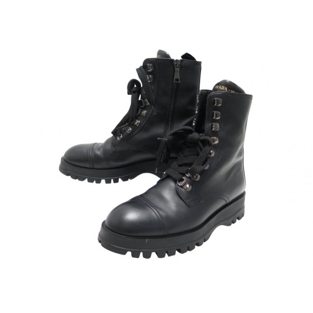 CHAUSSURES PRADA COMBAT BOOTS 36 IT 37 FR BOTTINES RANGERS EN CUIR NOIR 1250€