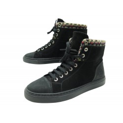 NEUF BASKETS CHANEL G31058 LOGO CC 37 TWEED DAIM CUIR NOIR SNEAKERS SHOES 1175€