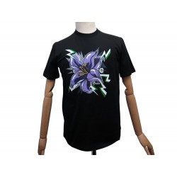NEUF TSHIRT PRADA MANCHES COURTES IMPRIME FLEUR 35838 M 48 NOIR ET VIOLET 870€