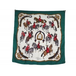 FOULARD HERMES REPRISE PHILIPPE LEDOUX CARRE 90 EN SOIE VERT SILK SCARF 530€