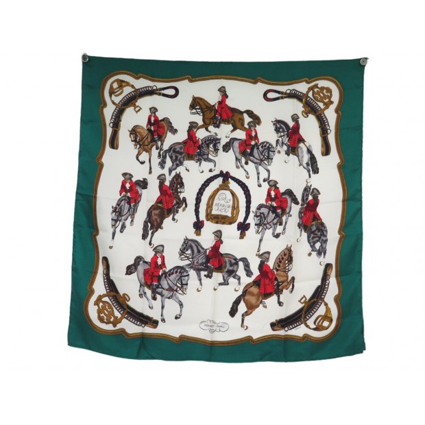 FOULARD HERMES REPRISE PHILIPPE LEDOUX CARRE 90 EN SOIE VERT SILK SCARF 530€