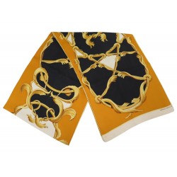 ECHARPE FOULARD HERMES MORS A LA CONETABLE 180 X 30 CM EN SOIE JAUNE SILK SCARF