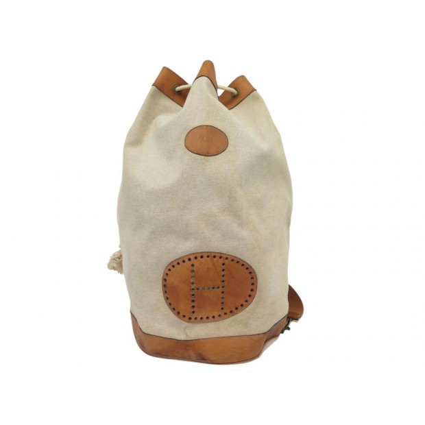 VINTAGE SAC A MAIN HERMES SEAU MARIN MATELOT EN TOILE & CUIR EVELYNE HAND BAG