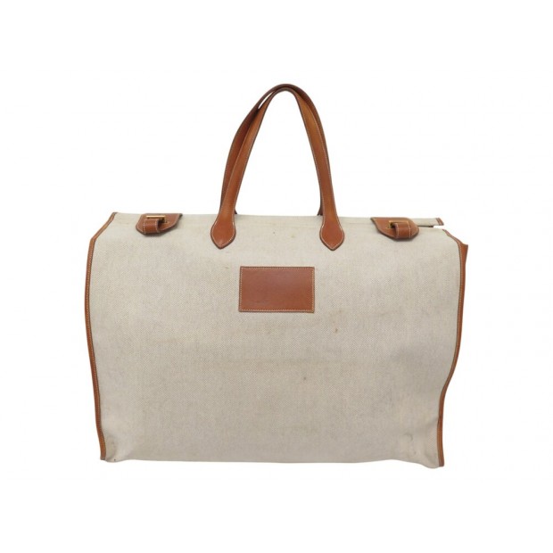 VINTAGE SAC DE VOYAGE A MAIN HERMES KABA 52CM TOILE & CUIR CABAS TOTE TRAVEL BAG