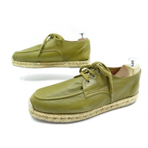 CHAUSSURES HERMES DERBY ESPADRILLES 43 EN CUIR KAKI HOMME LEATHER SHOES 500€