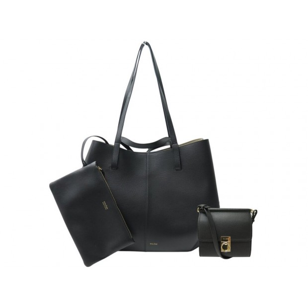 NEUF SAC A MAIN POLENE CYME CUIR GRAINE NOIR PORTEFEUILLE NUM7 BANDOULIERE 580€