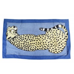 SERVIETTE DE PLAGE HERMES GUEPARD DRAP DE BAIN COTON BLEU BEACH TOWEL 610€