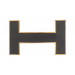 BOUCLE DE CEINTURE HERMES H QUIZZ 32 MM METAL DORE ET LAQUE NOIRE BELT BUCKLE