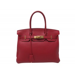 SAC A MAIN HERMES BIRKIN 30 DE 2014 EN CUIR TOGO ROUGE & METAL DORE RED HAND BAG