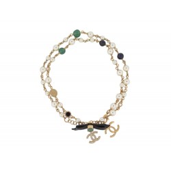NEUF COLLIER CHANEL PERLES VERRE STRASS 63-69CM CEINTURE EN METAL NECKLACE 1490€
