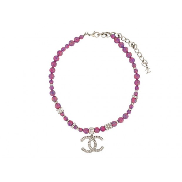 NEUF COLLIER CHANEL PERLES VIOLETTES IRIDESCENTES 2023 LOGO CC CHOKER 1590€