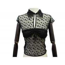 HAUT TOP CHANEL NOIR P23937V14610 BLOUSE DENTELLES BRODERIE 38 M ETOILES 2500€