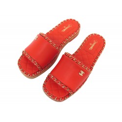 NEUF CHAUSSURES CHANEL G38490 MULES CUIR MATELASSE ROUGE 39 SANDALES SHOES 1500€