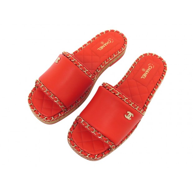 NEUF CHAUSSURES CHANEL G38490 MULES CUIR MATELASSE ROUGE 39 SANDALES SHOES 1500€
