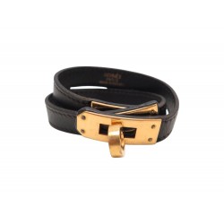 BRACELET HERMES KELLY DOUBLE TOUR 16 CM DORE CUIR MARRON BROWN BANGLE STRAP 620€