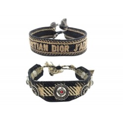 NEUF SET DE 2 BRACELETS CHRISTIAN DIOR J'ADIOR BRODE TOILE COTON NOIR NEW 350€