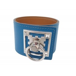 NEUF BRACELET HERMES CRENEAU CUIR GRAINE BLEU 17 CM BLUE LEATHER BANGLE 1320€