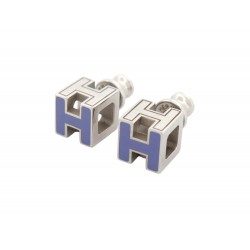 NEUF BOUCLES D'OREILLES HERMES CAGE D'H METAL EMAIL ACIER PALLADIE EARRINGS 450€