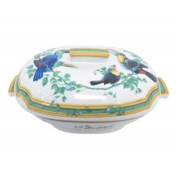 SOUPIERE HERMES TOUCANS EN PORCELAINE DE LIMOGES BLANCHE WHITE TUREEN DISH 1780€