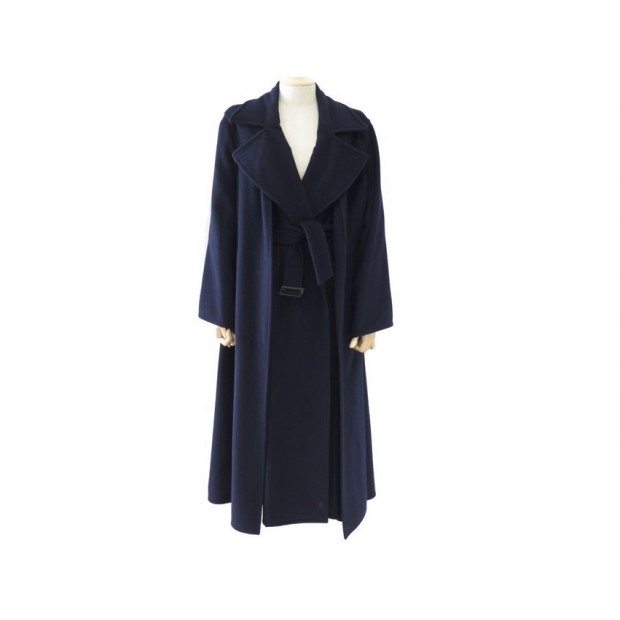 MANTEAU LONG HERMES 40 M EN CACHEMIRE BLEU AVEC CEINTURE CASHMERE COAT 4500€