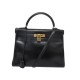 VINTAGE SAC A MAIN HERMES KELLY 32 RETOURNE CUIR BOX NOIR BANDOULIERE HAND BAG