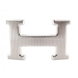 NEUF BOUCLE DE CEINTURE HERMES H STRIEE EN ACIER PALLADIE SAC RIBBED BUCKLE BELT