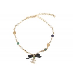 NEUF COLLIER CHANEL CHOCKER PERLES VERRE STRASS 35-49CM METAL NEW NECKLACE 1340€