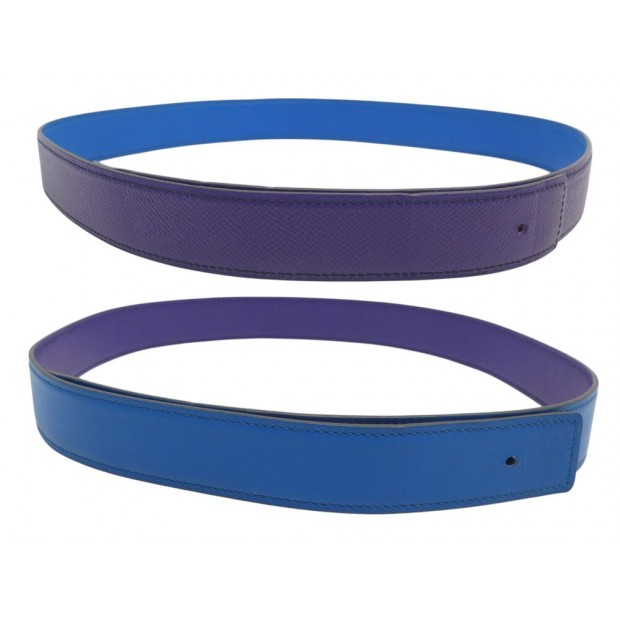 LIEN REVERSIBLE HERMES CEINTURE 32 MM T90 CUIR BOX BLEU & VIOLET LINK BELT 450€