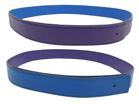 LIEN REVERSIBLE HERMES CEINTURE 32 MM T90 CUIR BOX BLEU & VIOLET LINK BELT 450€