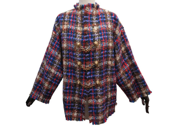 veste gucci 596866 tartan en tweed tete de lion