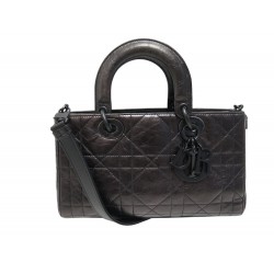 NEUF SAC A MAIN LADY D-JOY MEDIUM ALL BLACK CUIR CANNAGE BANDOULIERE BAG 4700€
