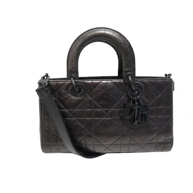NEUF SAC A MAIN LADY D-JOY MEDIUM ALL BLACK CUIR CANNAGE BANDOULIERE BAG 4700€
