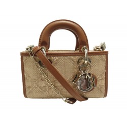 NEUF SAC A MAIN MINI LADY D JOY RAPHIA ET CUIR MS0267 BANDOULIERE HAND BAG 3000€