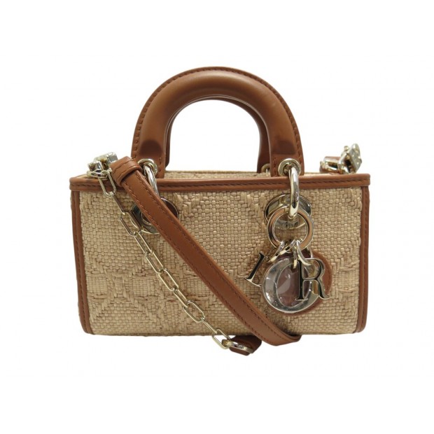 NEUF SAC A MAIN MINI LADY D JOY RAPHIA ET CUIR MS0267 BANDOULIERE HAND BAG 3000€