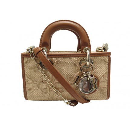 NEUF SAC A MAIN MINI LADY D JOY RAPHIA ET CUIR MS0267 BANDOULIERE HAND BAG 3000€