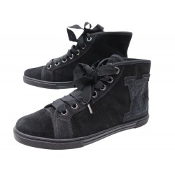 CHAUSSURES LOUIS VUITTON BASKETS MONTANTES 38.5 DAIM NOIR LOGO LV SEQUINS 990€