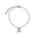 NEUF COLLIER CHANEL LOGO CC & PERLES METAL DORE ET STRASS PEARLS NECKLACE 1390€