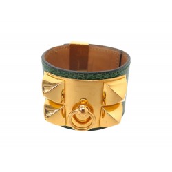 BRACELET HERMES COLLIER DE CHIEN MEDOR 17-20CM EN CUIR LEZARD VERT BANGLE 1480€