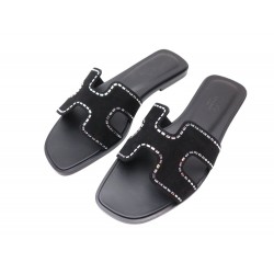 NEUF CHAUSSURES HERMES SANDALES ORAN DAIM STRASS H232169Z BOITE NEW SHOES 1100€