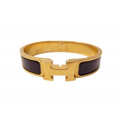 NEUF BRACELET HERMES CLIC H H700001 16 CM EN EMAIL NOIR ET METAL DORE NEW 660€