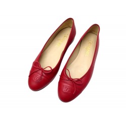 CHAUSSURES CHANEL BALLERINES LOGO CC CUIR G02819 38 CUIR LISSE ROUGE SHOES 960€