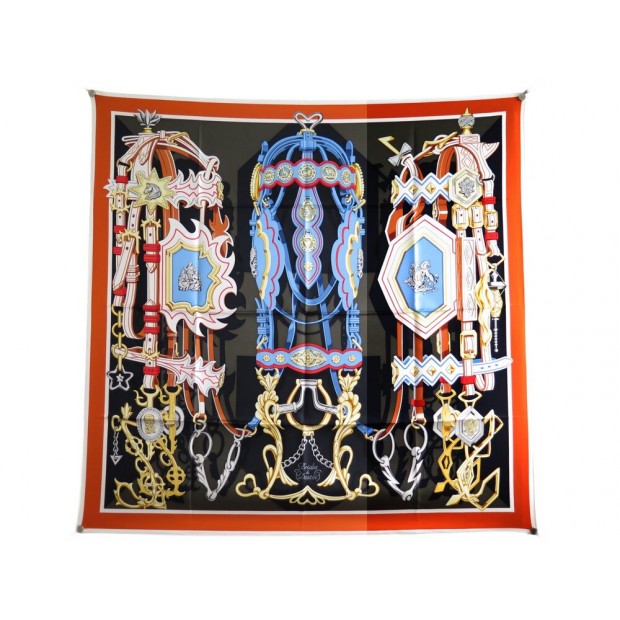 NEUF FOULARD HERMES BRIDES ET DESTIN 003967S CARRE DAISKE NOMURA 90CM SOIE 530€