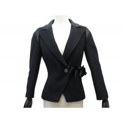 VESTE CHANEL SIMPLE BOUTONNAGE P3306W04146 NOEUD SOIE 36 S EN LAINE NOIRE 6500€