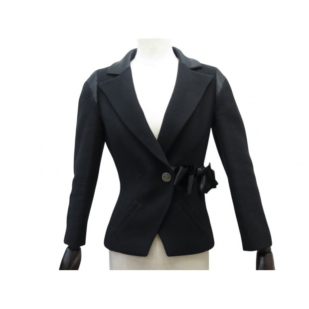 VESTE CHANEL SIMPLE BOUTONNAGE P3306W04146 NOEUD SOIE 36 S EN LAINE NOIRE 6500€